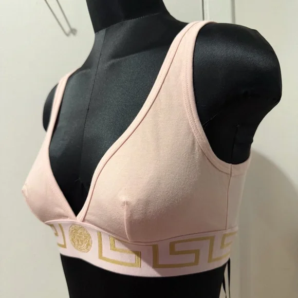 NEW NWT Versace Pink Gold Greca Bra and Thong underwear set sz 2 bralette $$290
